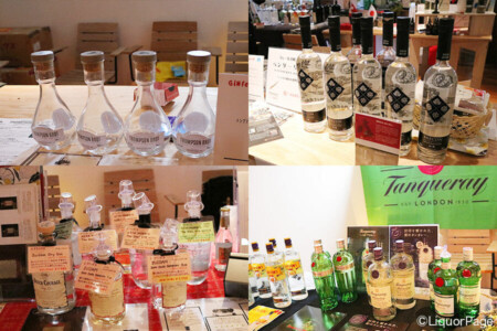 左から時計回りにドーノッホ ジン、ブレコン ジン、ガイアフロー社、キリン・ディオジオ社のブース。 メイン会場・T-LOTUS、地下1階輸入ジンのフロアにて
